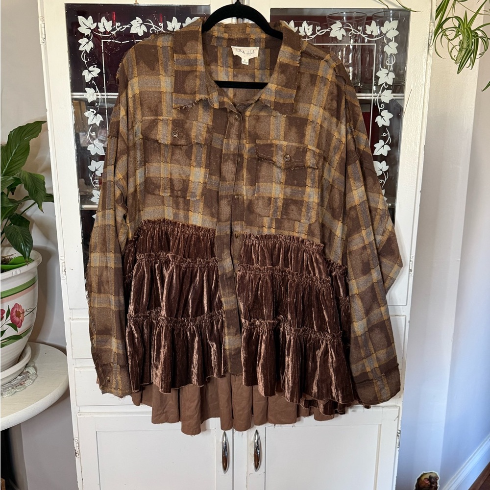 Oli & Hali Tan and Brown Flannel and Velvet Shirt